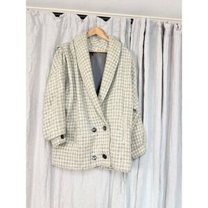 Vintage Trilogi Pure Wool Houndstooth Coat Double Breasted Shawl Collar USA Made